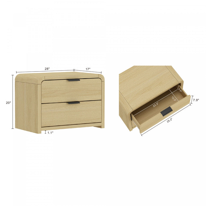 Grace Modern 28\" Nightstand in Natural Oak and Black (2-Drawer) - Set of 2