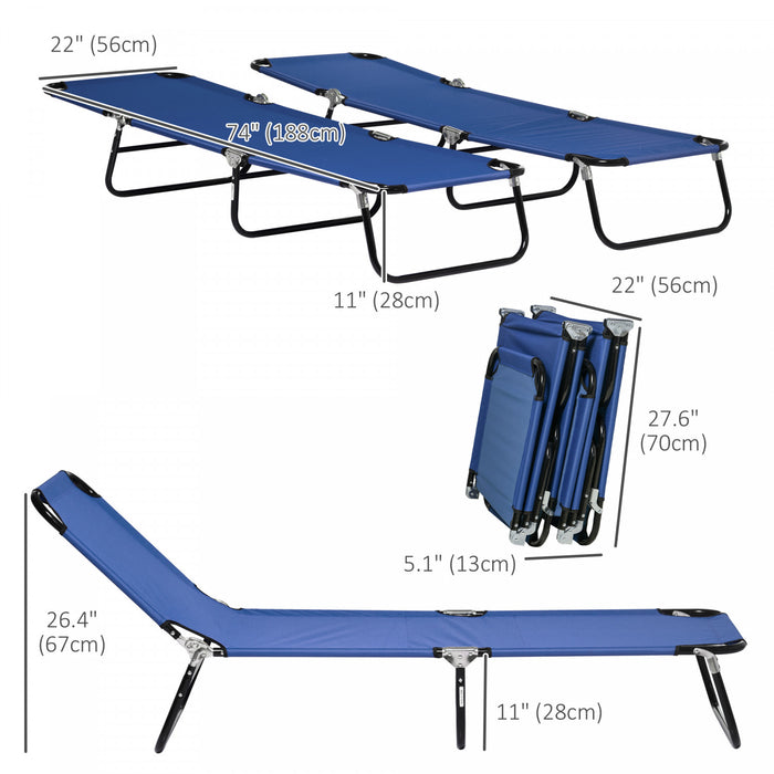 Outsunny Folding Outdoor Lounge Chair Set Of 2, Adjustable Backrest, Blue