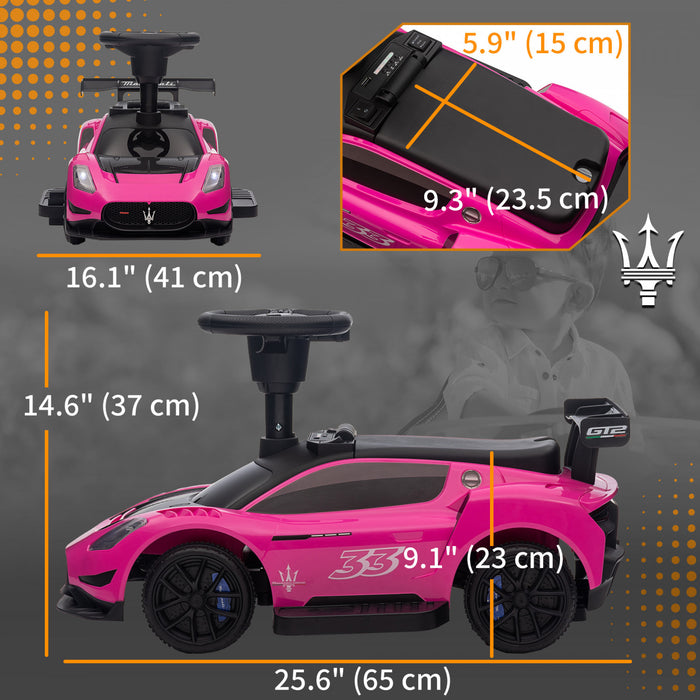 Qaba Maserati Gt2 Licensed 6v Baby Car, Battery Powered Ride-On Toy For Toddlers, Electric Car For Kids With Under Seat Storage, Led Headlights Music Mp3, For 18-60 Months, Pink