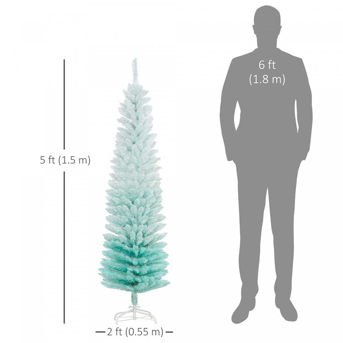 Homcom Slim Artificial Christmas Tree, Pencil Xmas Tree, Gradient Blue