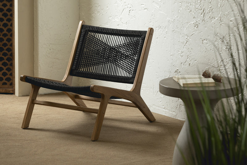 Agave Teak Wood & Woven Rope Lounge Chair - Black & Natural
