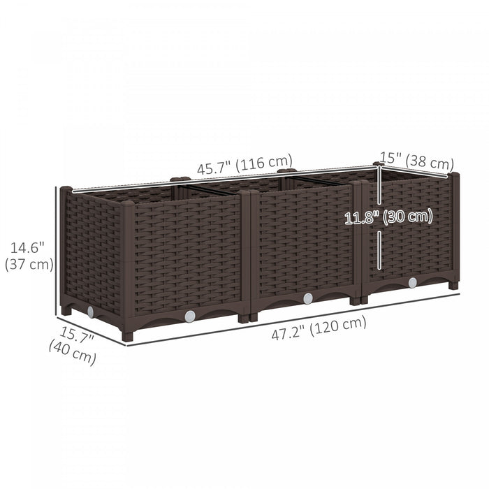 Outsunny Plastic Garden Bed W/drainage Holes, 47.2\" X 15.7\" X 14.6\", Brown