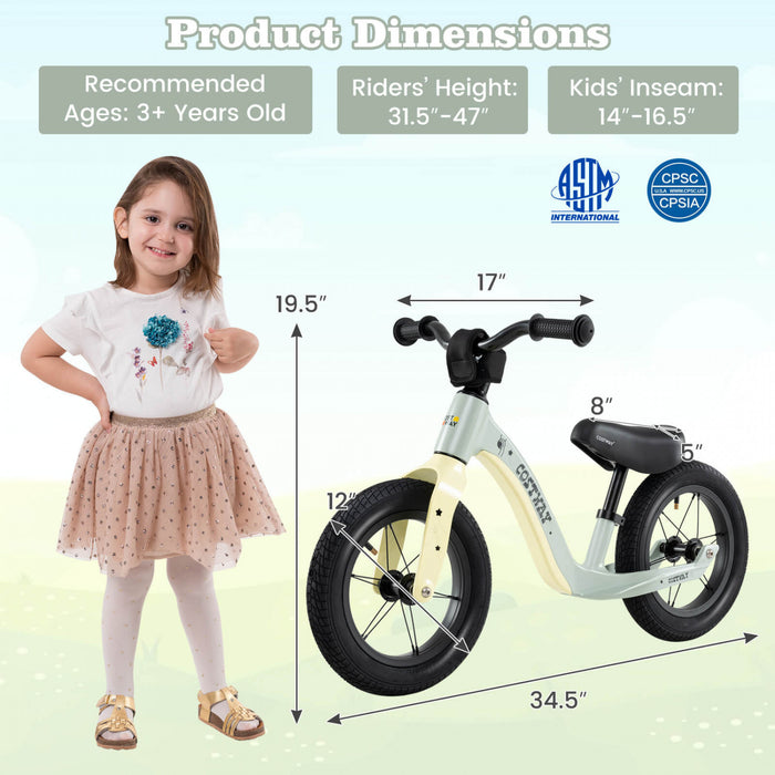Costway 12 Inch Magnesium Toddler Balance Bike No Pedal Training Toddler Balance Bike Green