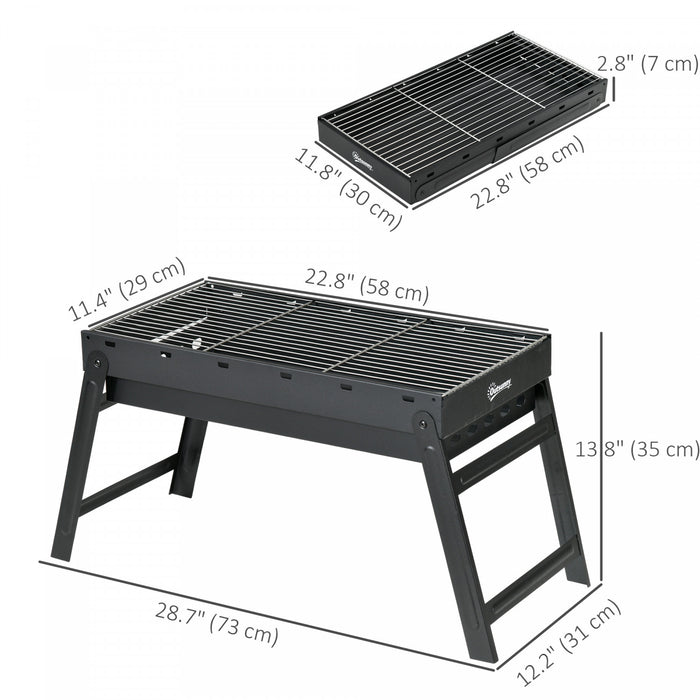 Outsunny Portable Charcoal Grill with Pull-Out Charcoal Basin, Folding Tabletop Barbecue, Compact Camping BBQ, Galvanised Metal, Black