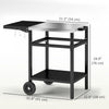 Outsunny Outdoor Grill Dining Cart with Stainless Steel Top and Foldable Side Table, BBQ Movable Pizza Oven Stand Food Prep Table Trolley with Hooks Shelf Cover, Black