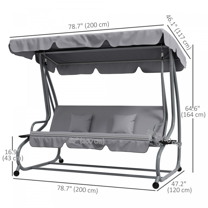 Outsunny Outdoor Patio Swing Chair With Adjustable Canopy And Two Pillows
