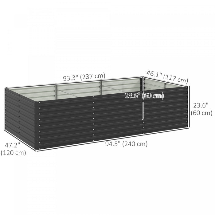 Outsunny Galvanized Raised Garden Bed, 8' x 4' x 2' Planter Box, Dark Grey