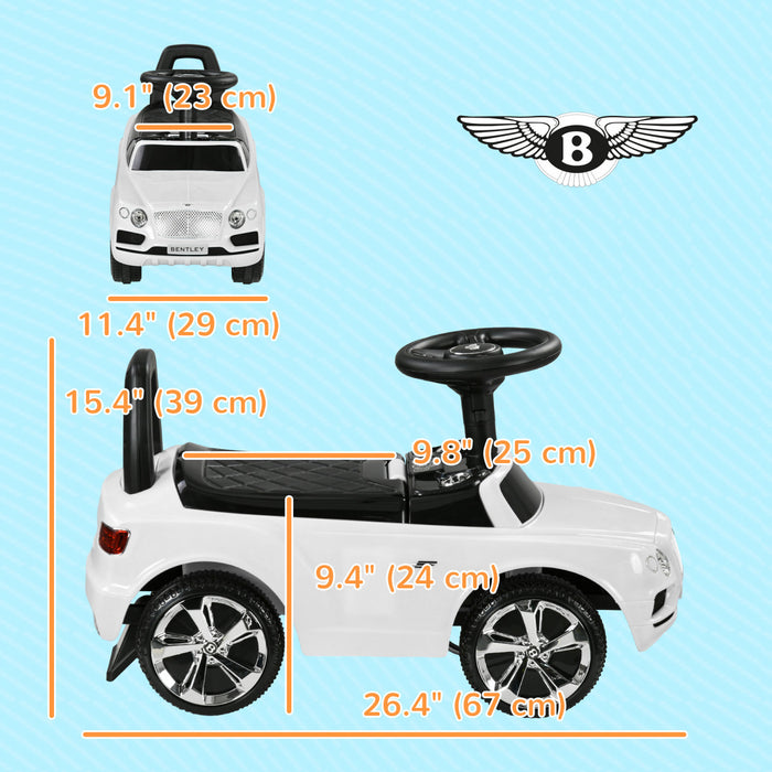 Qaba Bentley Bentayga Licensed Baby Car, Ride On Push Car Foot To Floor Slider With Horn Music, Under-seat Storage, For 18-36 Months, White