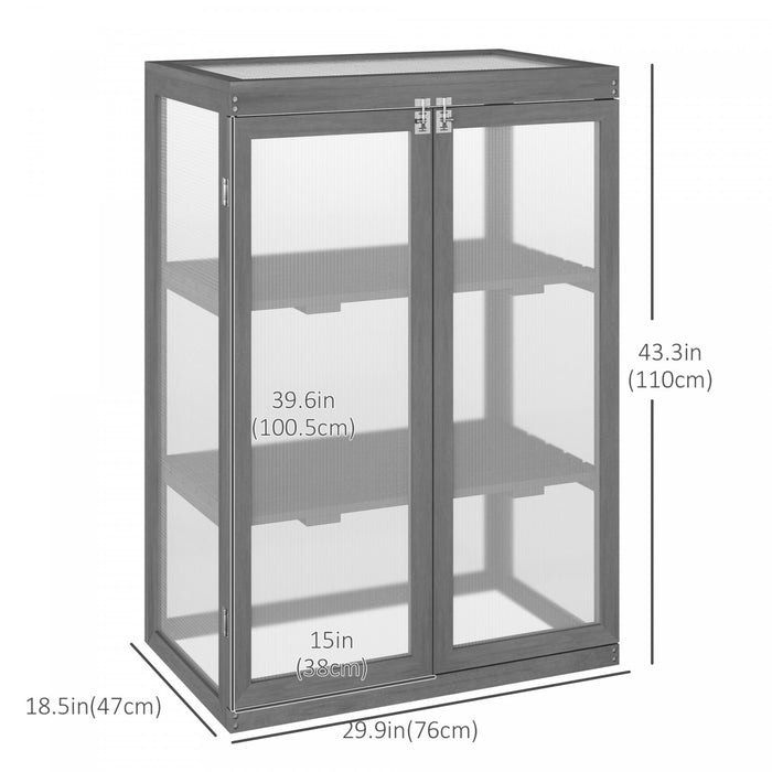 Outsunny Wooden 2 Tier Cold Frame Greenhouse Polycarbonate Plant Grow House Portable Garden, Dark Gray