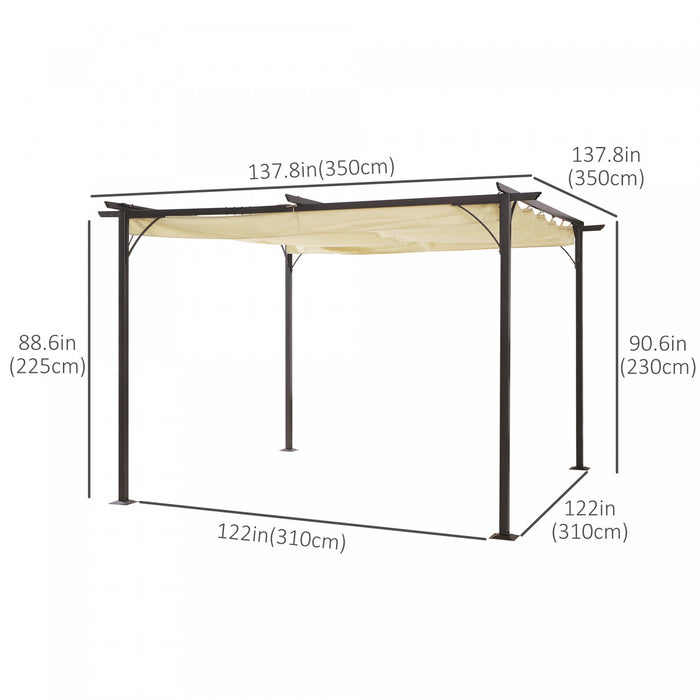Outsunny 11.5' X 11.5' Outdoor Pergola,sun Shade Gazebo With Square Retractable Canopy For Garden, Deck, Lawn, Backyard, Beige