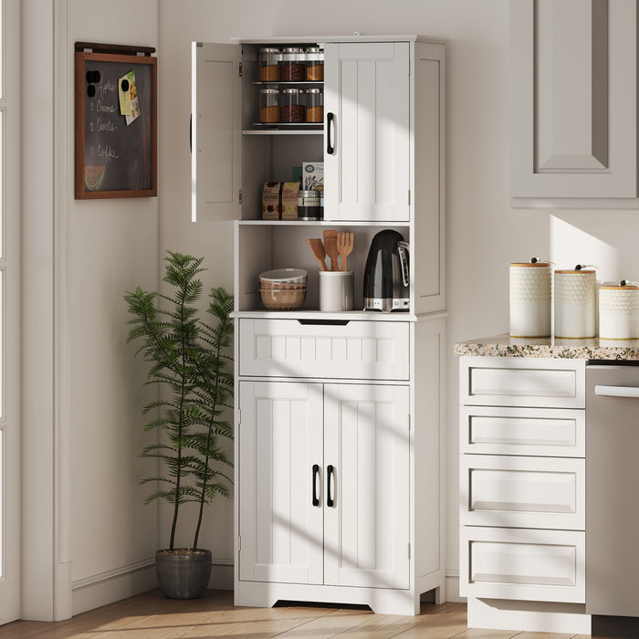HOMCOM Pantry Cabinet with Small Open Counter, Buffet with Hutch, White