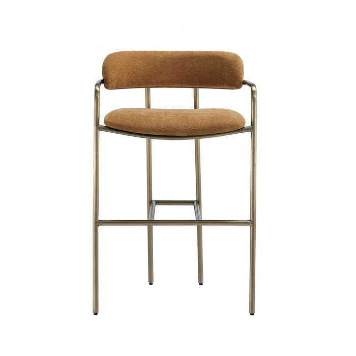 Serene Mid-Century Modern Metal Upholstered Counter Stool in Turmeric