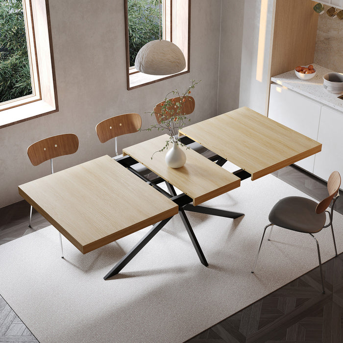 Ethan Retro Rectangular Extendable Dining Table with Hidden Storage,Natural
