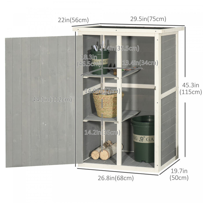 Outsunny 29.9\"x21.7\"x45.3\" Garden Storage Cabinet, Outdoor Storage Shed With Lockable Door With Latch And 2-tier Shelves, Grey