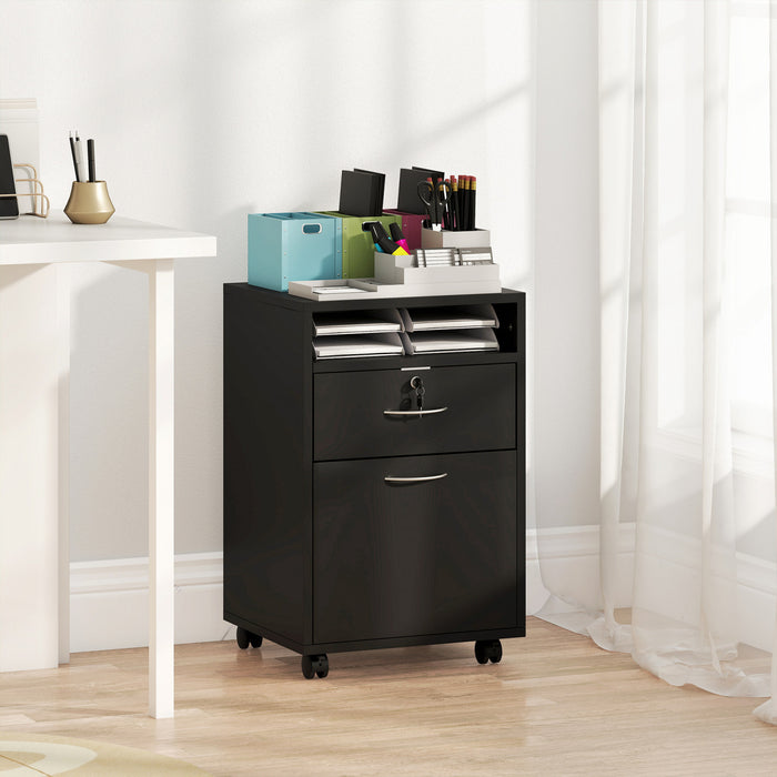 HOMCOM Vertical Filing Cabinet with Drawer Wheels, File Cabinet, Black