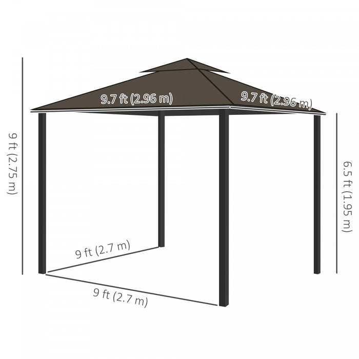 Outsunny 10' X 10' 2-tier Patio Gazebo With Mesh Sidewalls, Coffee