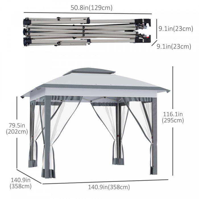 Outsunny 12' X 12' Pop Up Canopy With Mesh Sidewall Netting Gray
