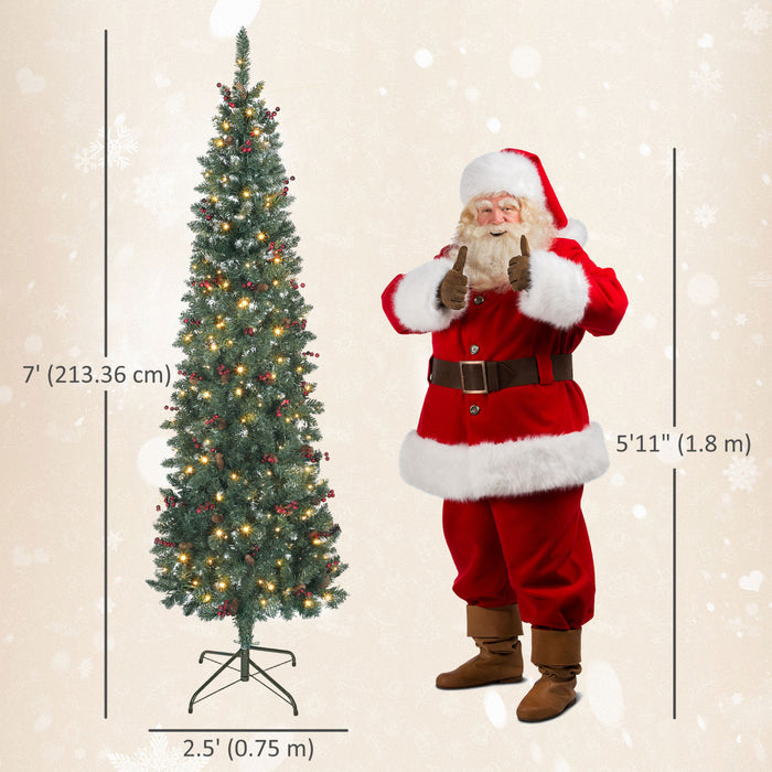 HOMCOM 7 ft Prelit Pencil Christmas Tree with Silver Glitter, Xmas Tree