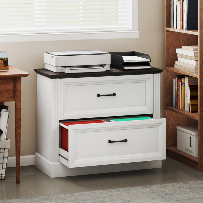 HOMCOM Lateral File Cabinet with 2 Drawers, Farmhouse Filing Cabinet, White