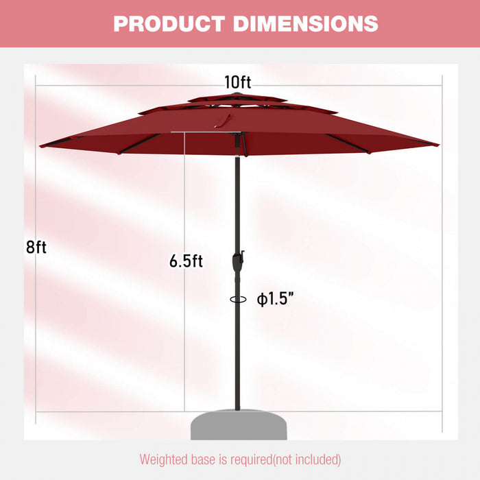 Costway 10 ft 3-tier Vented Patio Umbrella Large Market Table Umbrella Outdoor Sun Shade Red