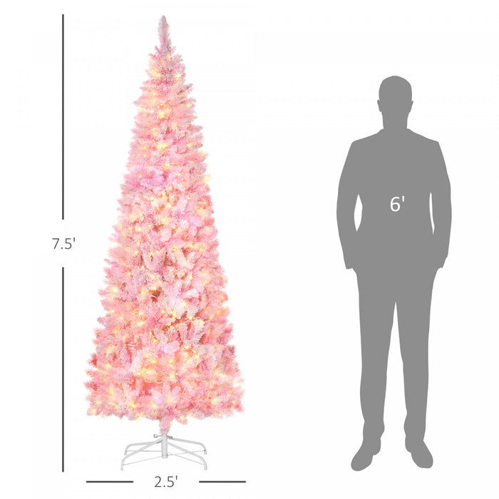 Homcom 7.5ft Snow Flocked Artificial Christmas Tree W/ Led Light