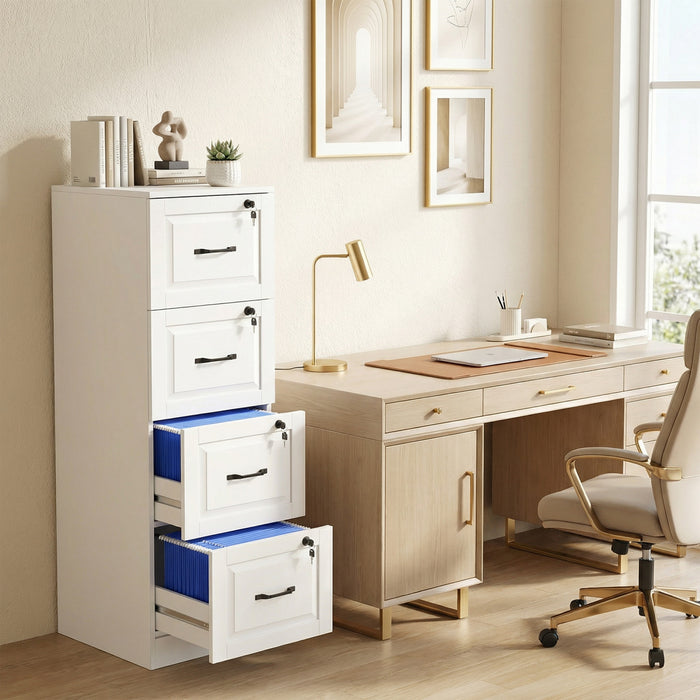 HOMCOM 4 Drawer File Cabinet with Lock, Vertical Filing Cabinet, White