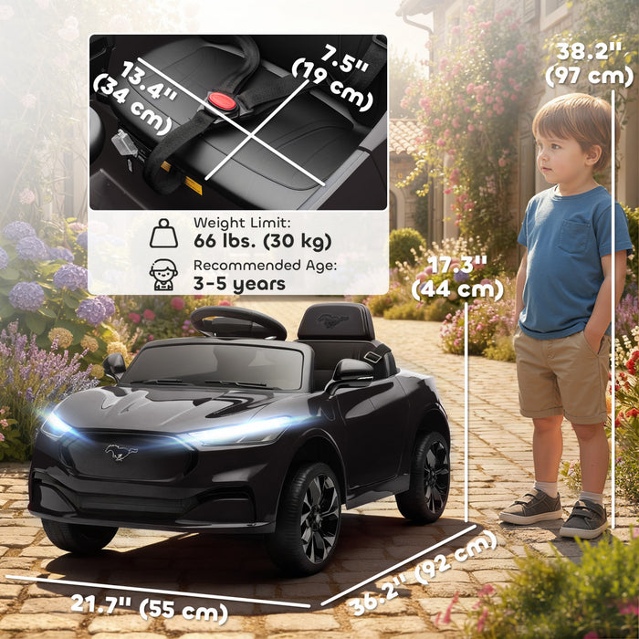 Qaba Ride On Car for Kids, Licensed Ford Mustang Mach-E 12V Electric Car with Remote Control, Music, Lights, Suspension Wheels, Battery Powered Vehicle for 3–5 Years, Black