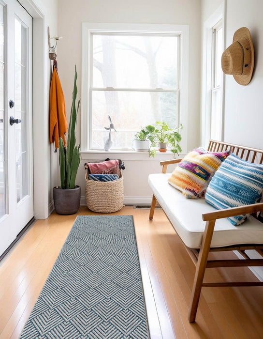 Laura Contemporary 2'0\" x 10'0\" Runner Rug in Blue Indoor Area Rug