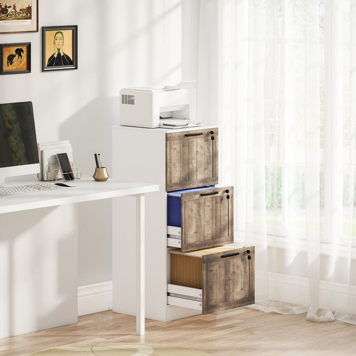 HOMCOM 3 Drawer File Cabinet with Lock Filing Cabinet for A4 Letter White