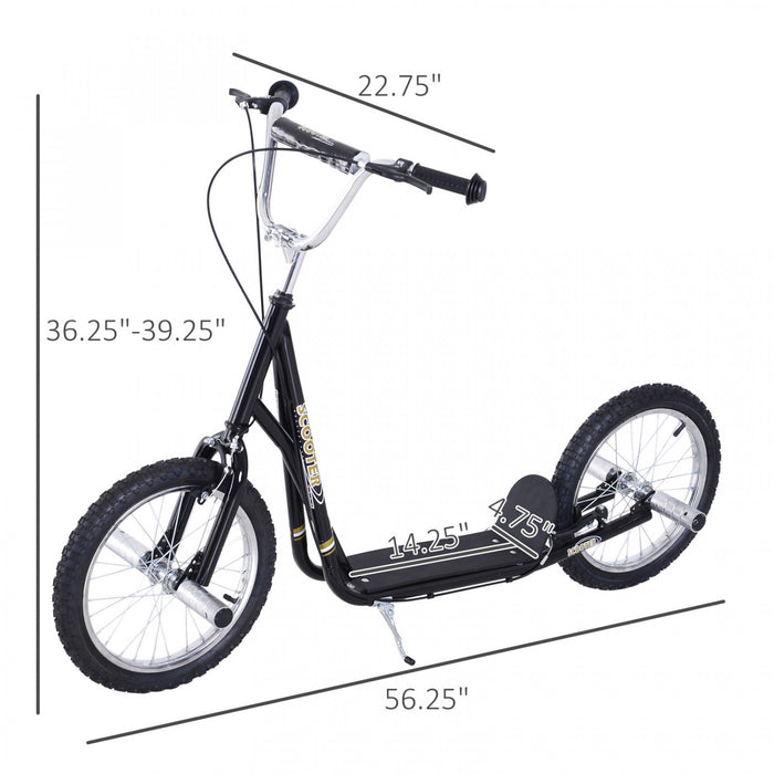 Homcom Youth Scooter Teen Kick Scooter Kids Children Stunt Scooter Bike Bicycle Ride On 16\" Inflatable Wheels Black