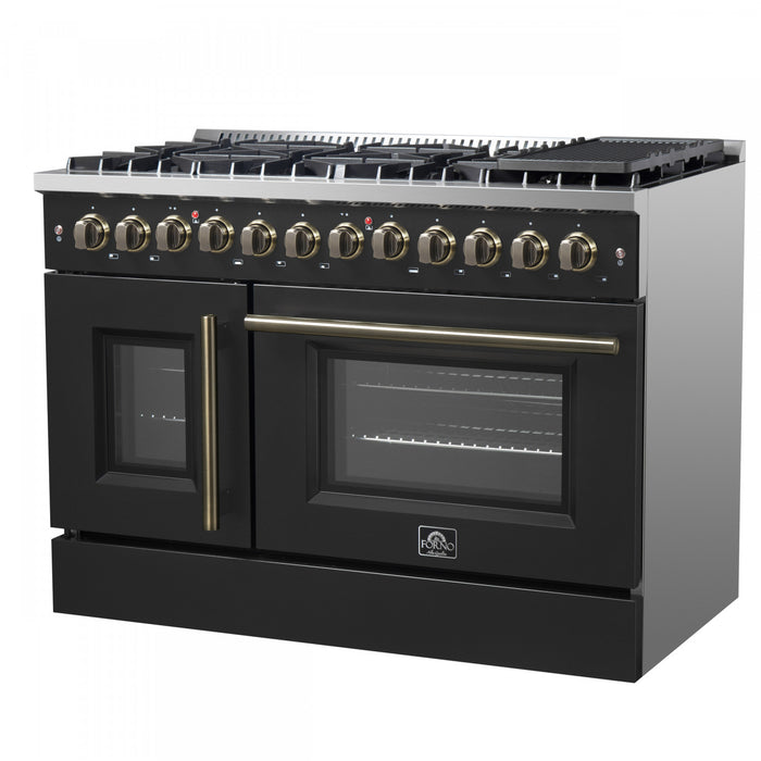 Forno Galiano 48\" French Door Dual Fuel Range, Black, 6.58 cu.ft. -FFSGS6356-48BLK