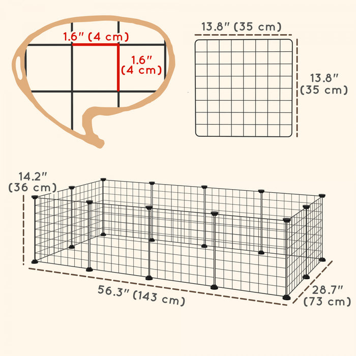 PawHut Rabbit Cage 12 Panels DIY Pet Playpen Small Animal Cage for Hedgehog Bunny Guinea Pig Chinchilla Ferret Kitten with Mallet Connectors and Cable Ties