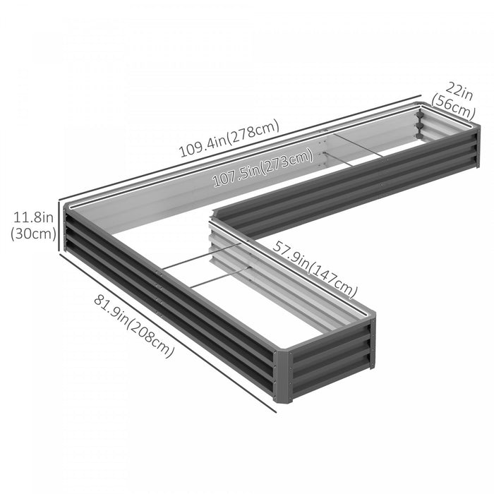 Outsunny L-shaped Raised Garden Bed, 82\" X 109\" X 12'' Galvanized Steel Planter Box With Multi-reinforced Rods For Vegetables, Flowers And Herbs, Dark Gray