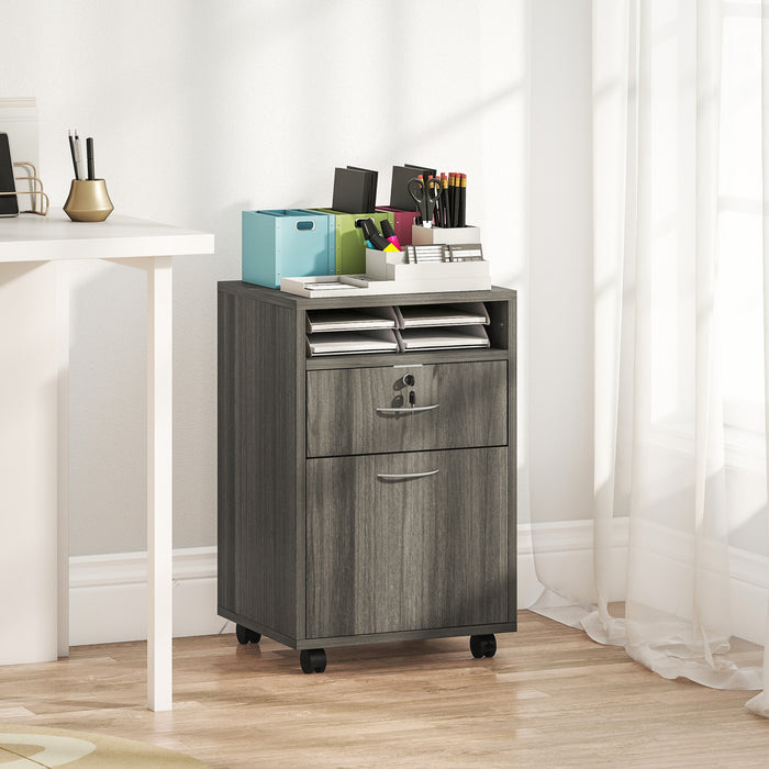 HOMCOM Vertical Filing Cabinet with Lockable Drawer, File Cabinet, Grey