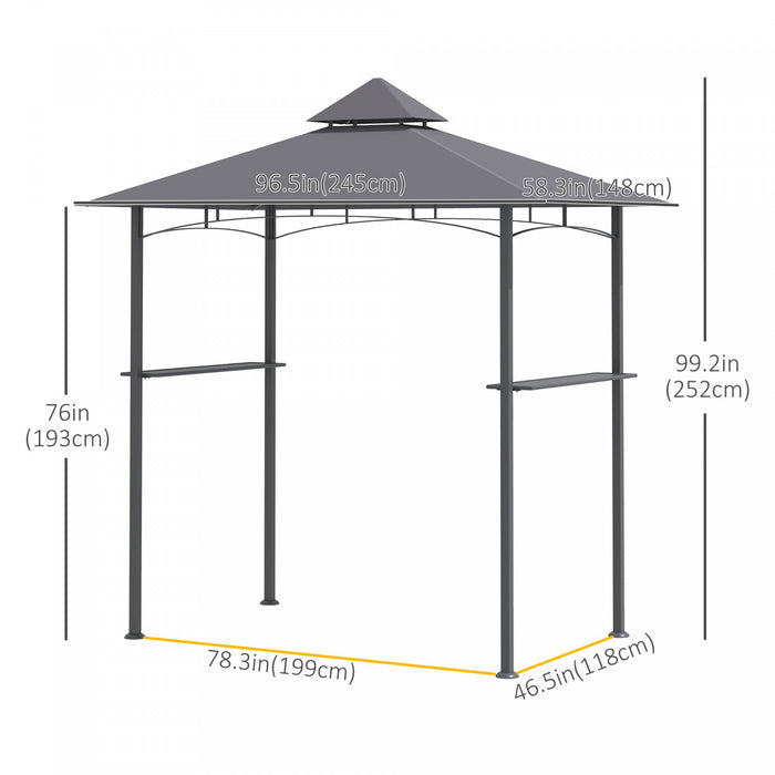 Outsunny 8' X 5' Bbq Grill Gazebo Tent With Double Tiered Canopy For Outdoor Sun Shade, Grey