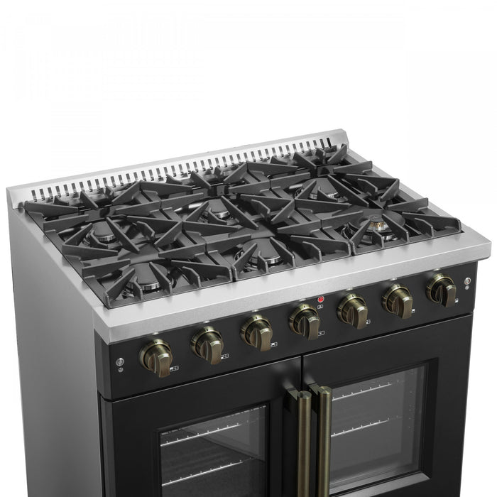Forno Galiano 36\" Black Gas Range, 4.32 cu.ft- FFSGS6444-30BLK