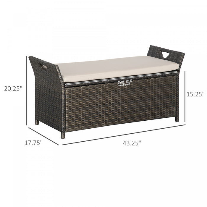 Outsunny 2-in-1 Patio Wicker Storage Bench 27 Gallon Storage Box Cream
