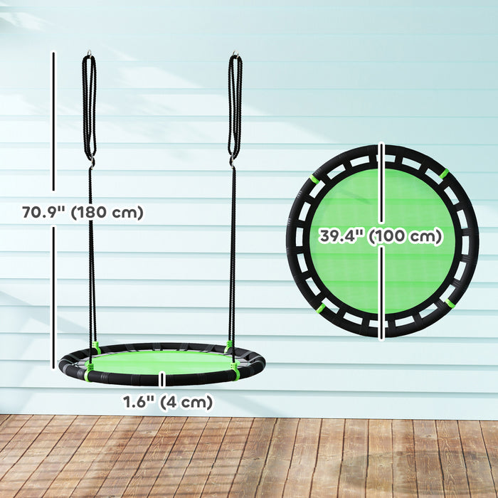 Qaba Saucer Tree Swing Set for Kids, 39 inch Round Flying Swing Seat with Adjustable Hanging Ropes, 331 lbs Weight Capacity Children Net Swing for Outdoor, Backyard, Green