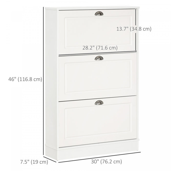 HOMCOM Narrow Shoe Cabinet with 3 Flip Drawers for Entryway