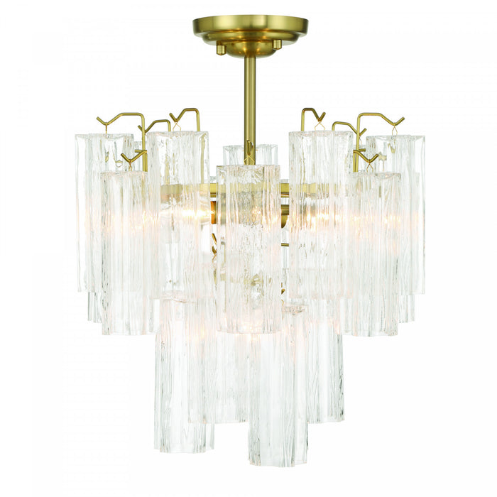 Sophia 5 Light Semi Flush Mount, Brass With Tronchi Style Glassware