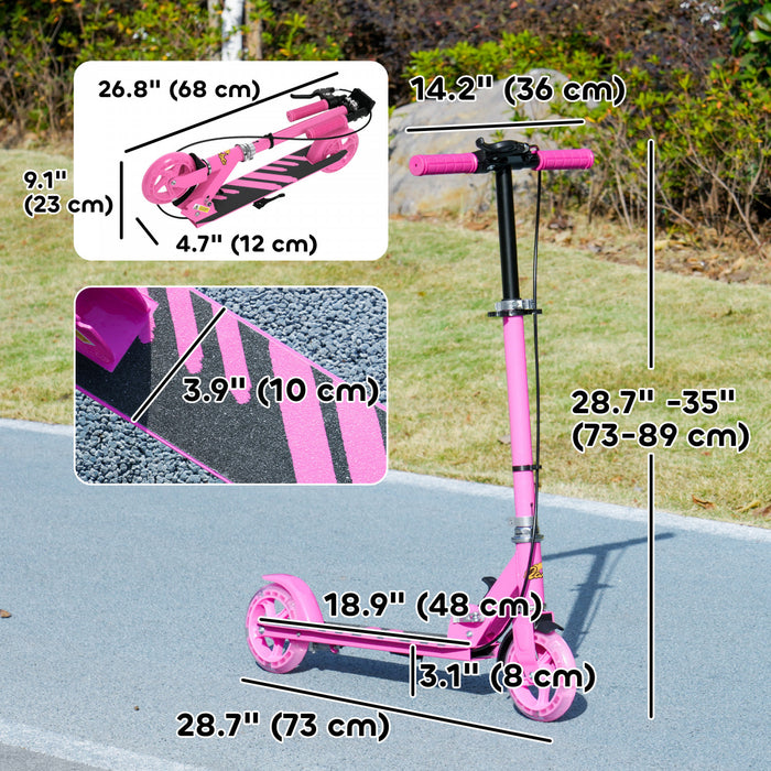 Qaba Scooter For Kids Ages 3-8, Folding Lightweight Kick Scooters With Light Up Wheels, 4 Levels Adjustable Handlebar, Rear Brake & Handbrake For Girls And Boys, Pink