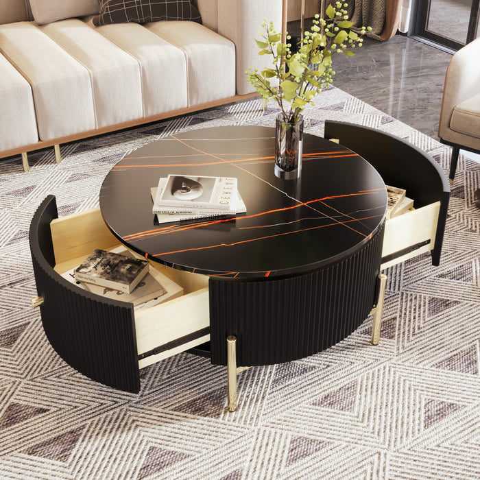 Nelson 31.5\" Modern Round Coffee Table With 2 Storage Drawers, Black