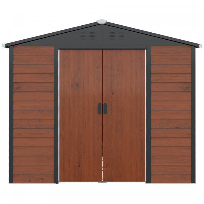 Outsunny 8' X 7' Outdoor Storage Shed, Galvanized Steel Metal Garden Shed W/ Double Sliding Lockable Door, Floor Frame, Vents, Waterproof Tool Shed For Backyard, Lawn, Patio, Teak
