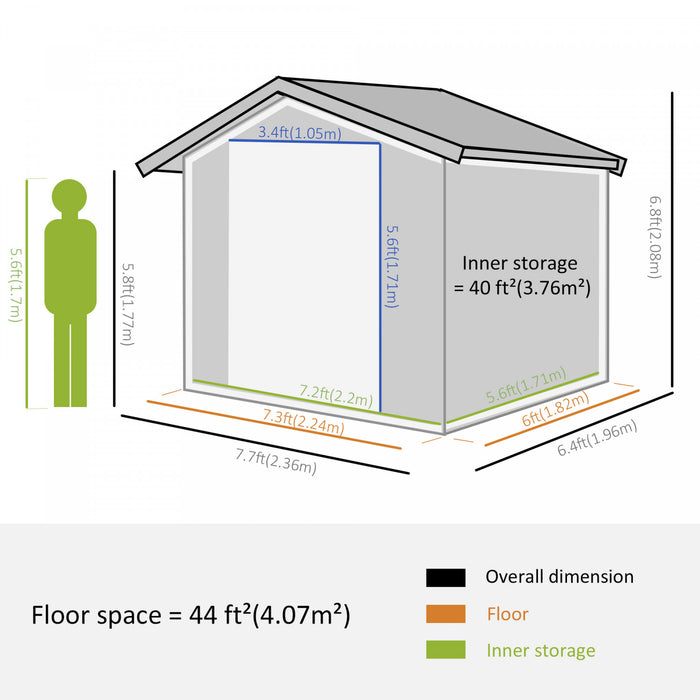 Outsunny 6.4' X 7.7' Outdoor Storage Shed With Double Doors, Metal Garden Shed House For Gardening Tool, Bike, Motorcycle Storage, Brown With Wood Grain