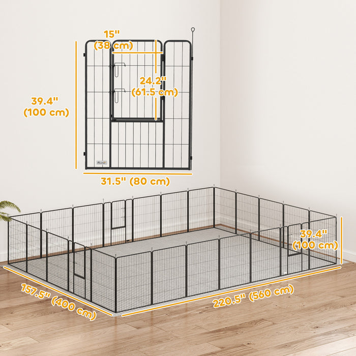 PawHut Dog Playpen, 31.5\" W Heavy-Duty Metal Puppy Play Pen, Pet Exercise Fences for Outside and Indoor, DIY Design with Door for Multiple Dogs, 24 Panels, 39\" H