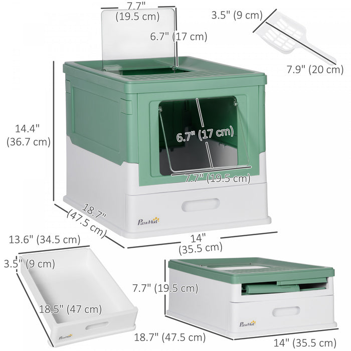 Pawhut Cat Litter Box, Top Entry Enclosed Kitty Litter Box With Scoop, Tray, Foldable Portable Kitten Litter Box Enclosure With Front Entry, Large Space, Green