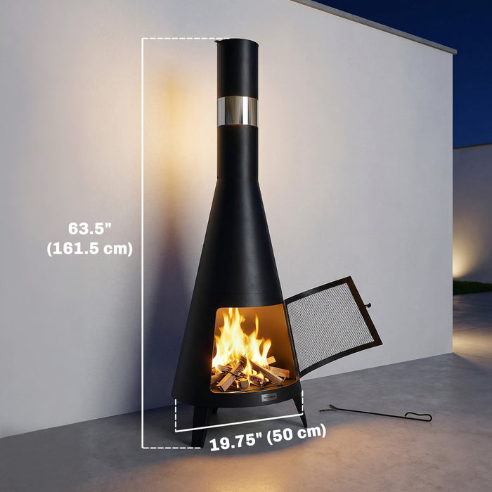 Outsunny with Chimney, Outdoor Fire Pit, Black