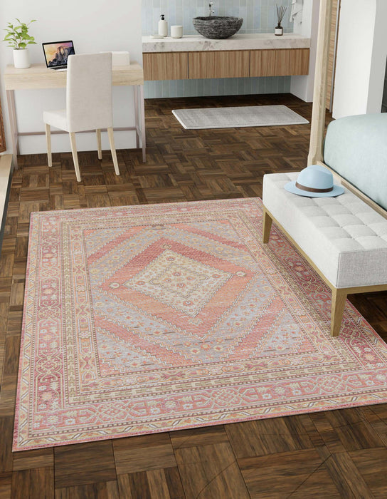 Poppy Traditional 4'0\" x 6'0\" Area Rug in Pink Indoor Area Rug