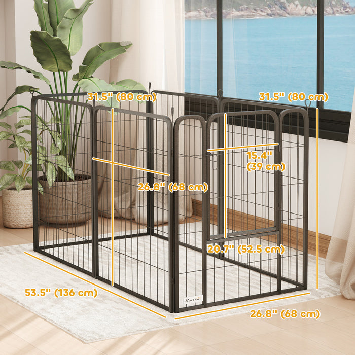 PawHut 6 Panels Dog Playpen, Portable Heavy Duty Pet Fence with Door & Strap, 31.5\"H, for Indoor Outdoor Backyard Garden, Foldable Puppy Pet Pen for Medium Dogs