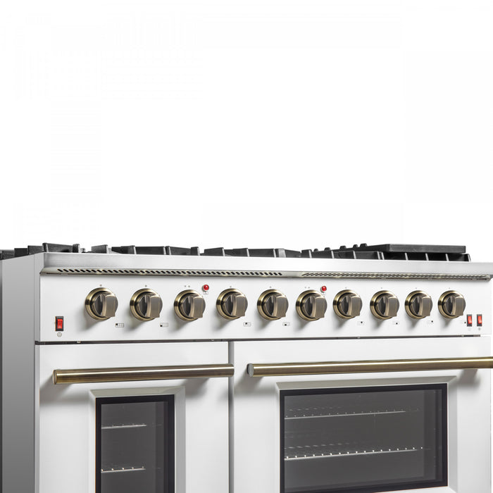 Forno Galiano 48-inch Gas Range White, 6.58 cu.ft. Double Ovens - FFSGS6244-48WHT